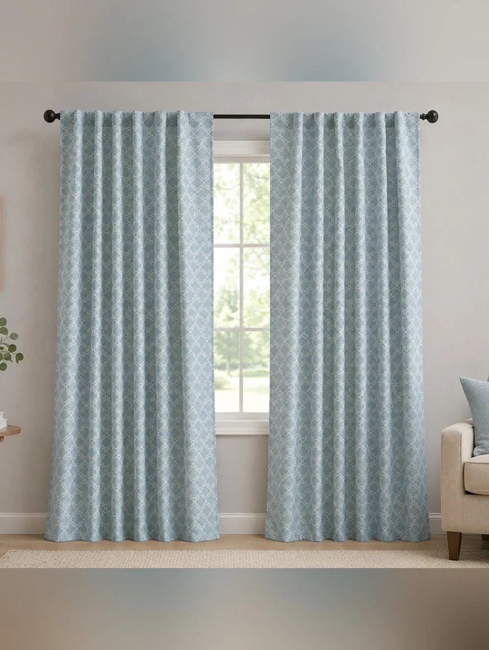 New Martha Stewart HD Moroccan Geo River Mist 2 Panels. 50